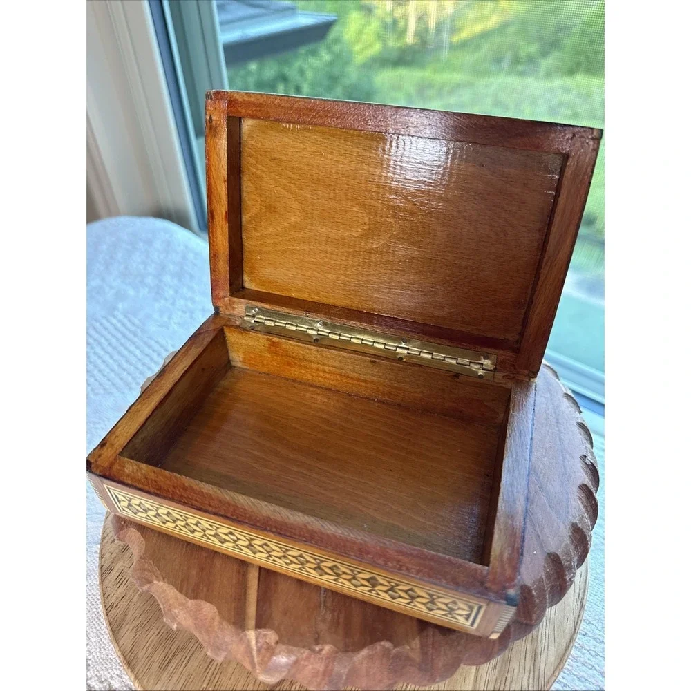Vintage Ultra Micro Mosaic Mother Of Pearl Inlay Wooden Rectangle Box